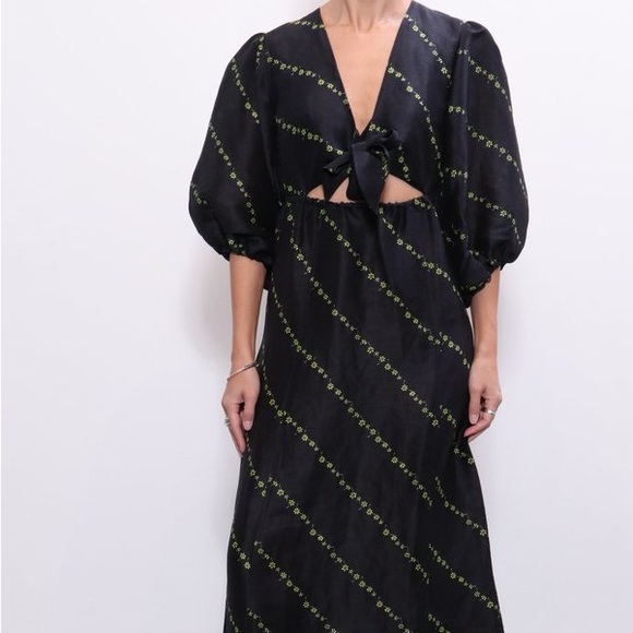 Ganni Dresses & Skirts - Ganni Black Dress with Green Floral Pattern